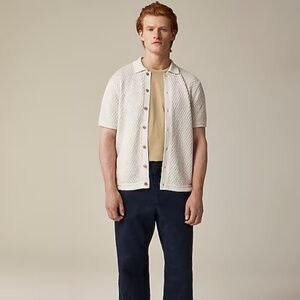 J Crew Short-sleeve linen texture-stitch cardigan sweater-polo - Ecru